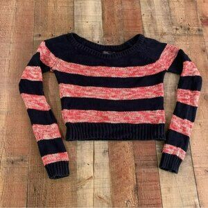 American eagle womens boat neck navy blue and orange striped knit sweater -XS